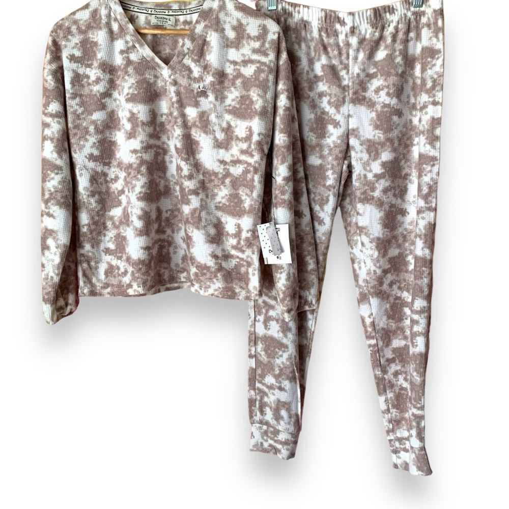 Bearpaw 2-Piece Tie Dye Long Sleeve V-Neck Jogger Pant Lounge Pajama PJ Set